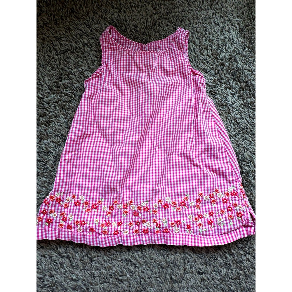Old Navy VTG Baby Girls 3-6 Months Pink White Gingham Embroidered Floral Dress